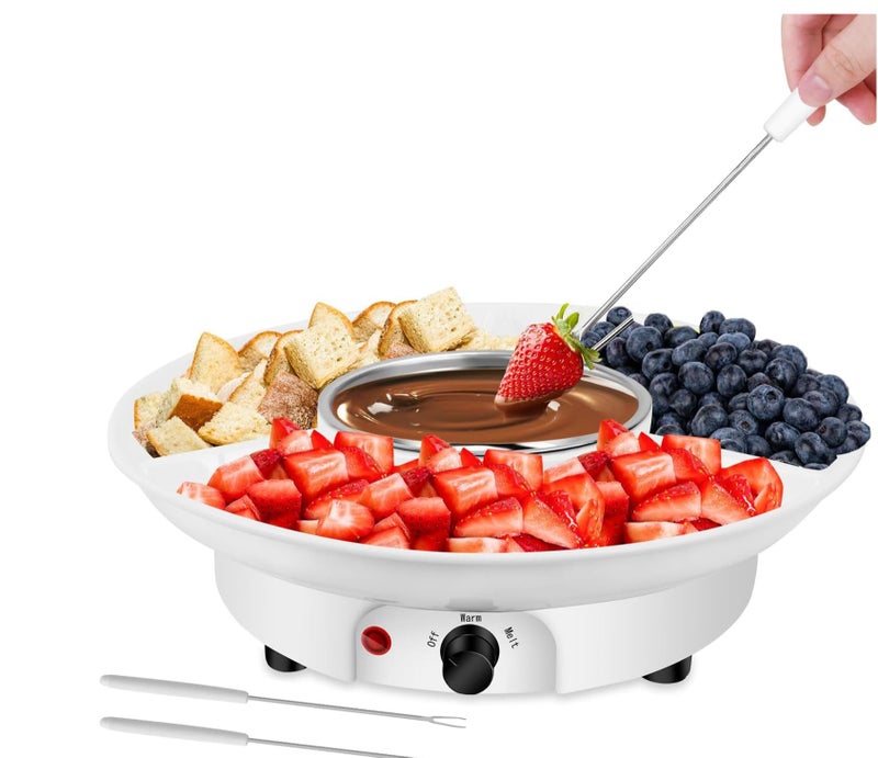 LENND Electric Fondue Pot Set, Chocolate Cheese Fondue Set, Hot Chocolate Machine, Fondue Maker, Detachable Serving Trays with 2 Roasting Forks, Aluminum Pot for Candy,Ice Cream, Kitchen Appliances - Image 1
